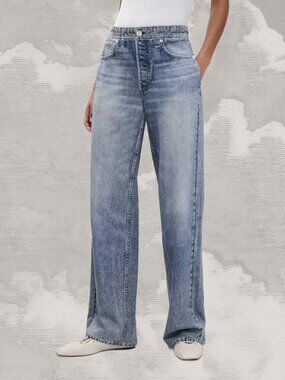 RAG & BONE small Miramar faux denim trompe l'oeil wide leg jean scarlet sweats